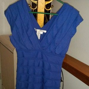 Max Studio Blue Ruffle V Neck Cocktail Dress